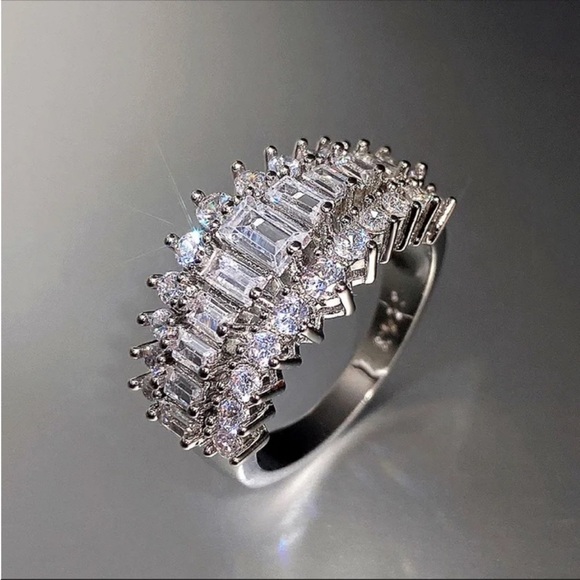 Wedding bridal anniversary sterling silver crown ring CZ  Rectangular Sp… - Picture 3 of 17